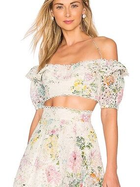 Zimmermann Heathers Off Shoulder Floral Lace Crop Top Size 1